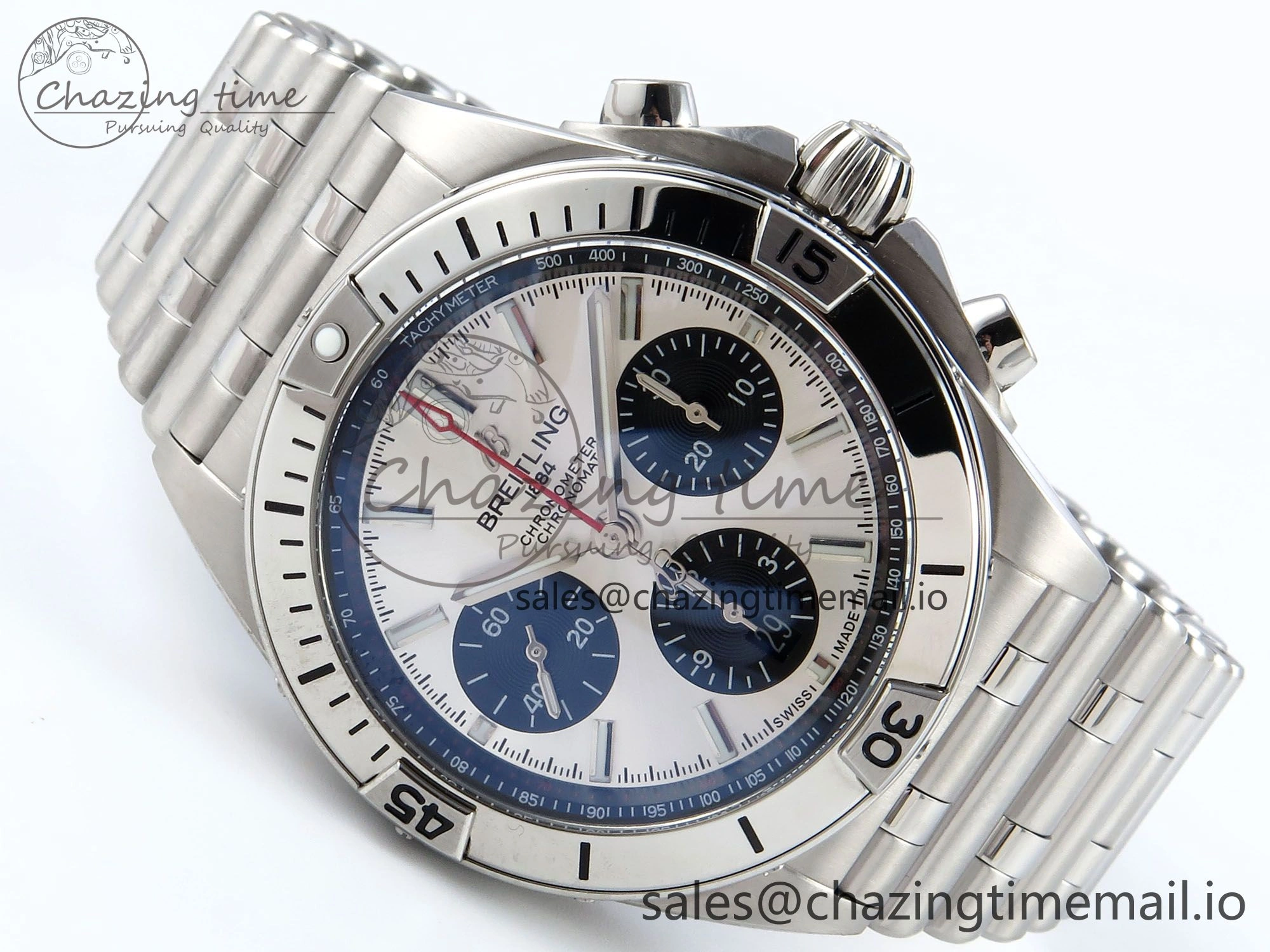 Chronomat B01 42mm SS TF 1:1 Best Edition Silver Black Dial on SS Bracelet A7750 V2