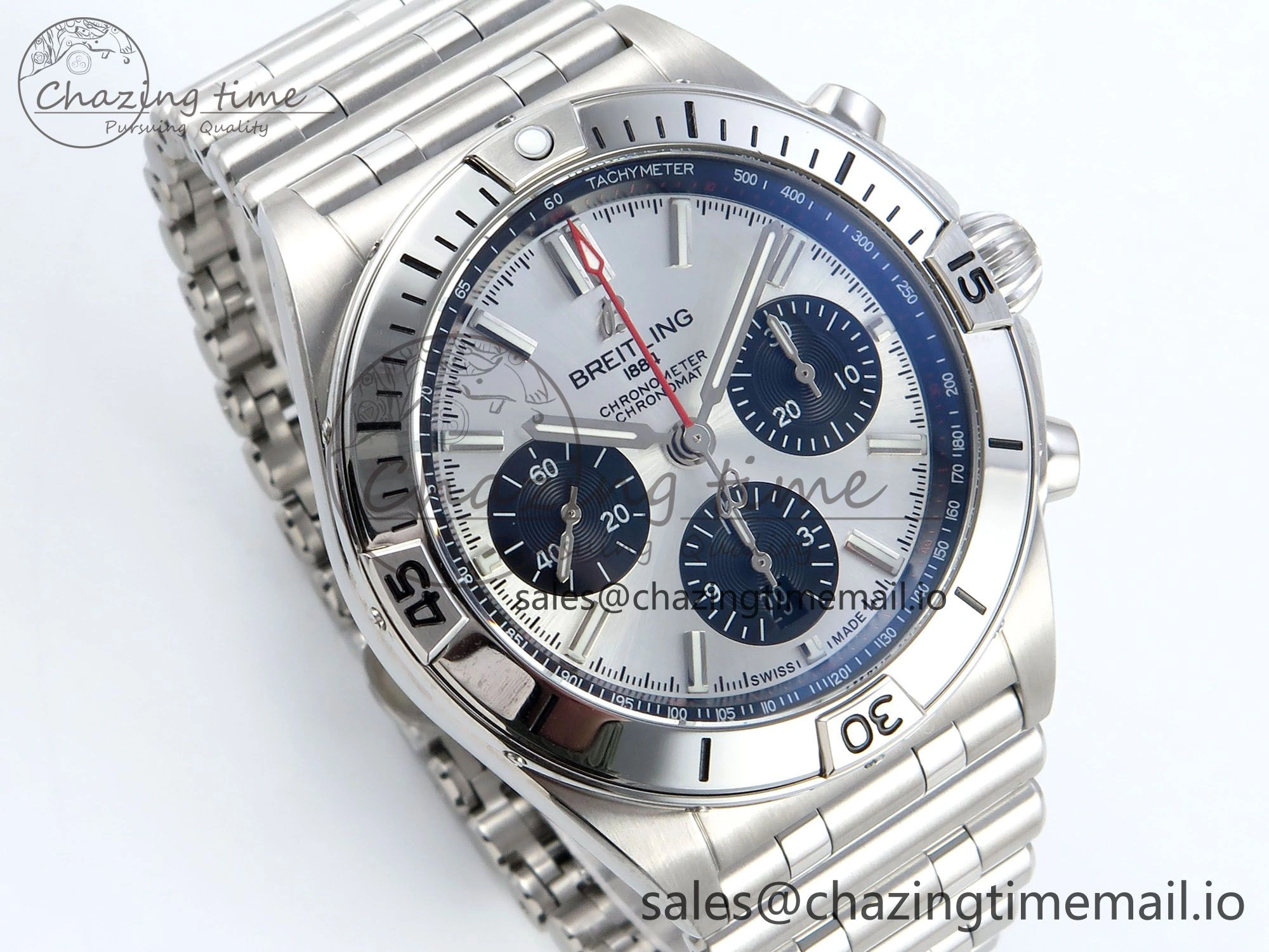 Chronomat B01 42mm SS TF 1:1 Best Edition Silver Black Dial on SS Bracelet A7750 V2