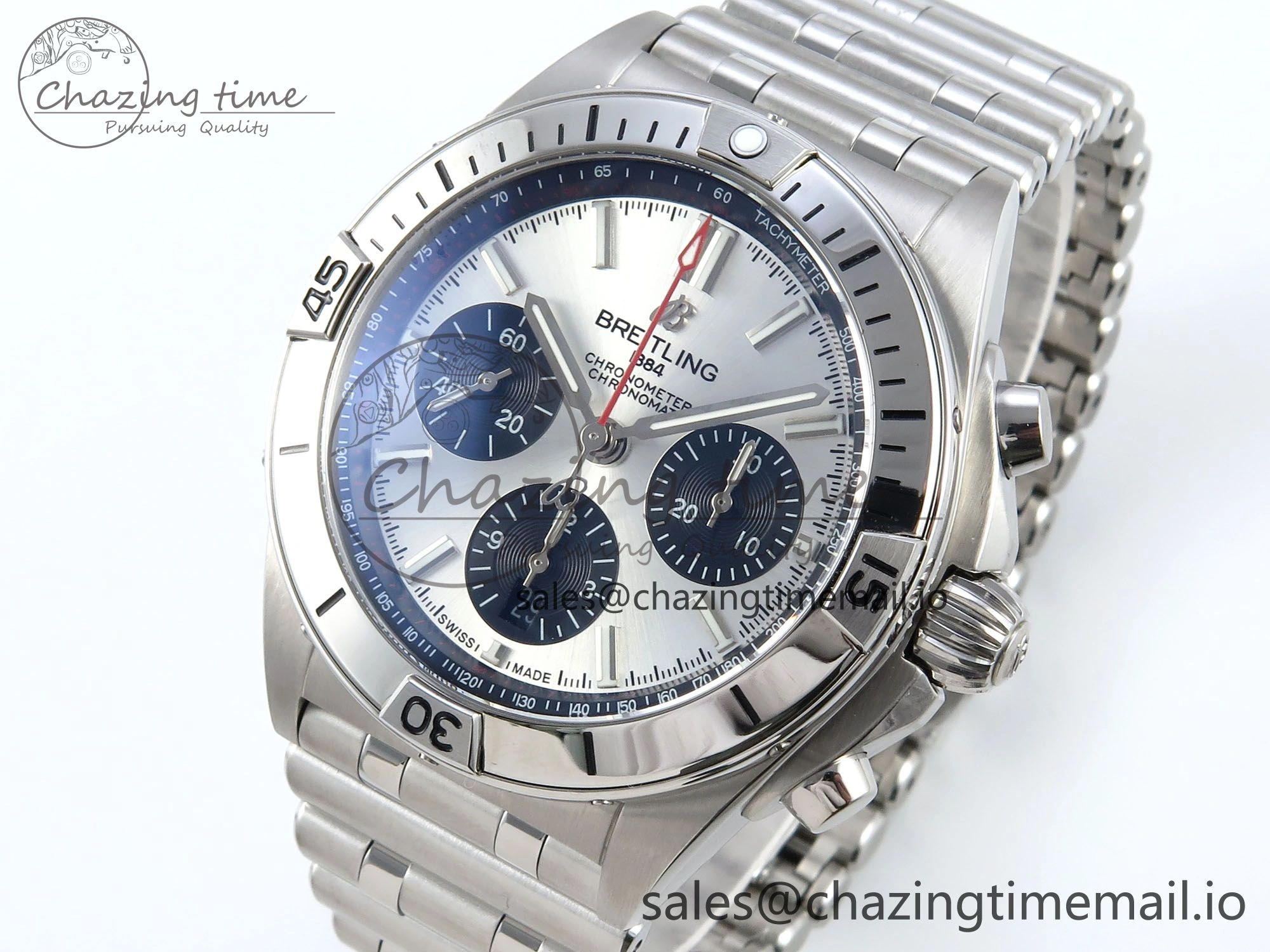 Chronomat B01 42mm SS TF 1:1 Best Edition Silver Black Dial on SS Bracelet A7750 V2
