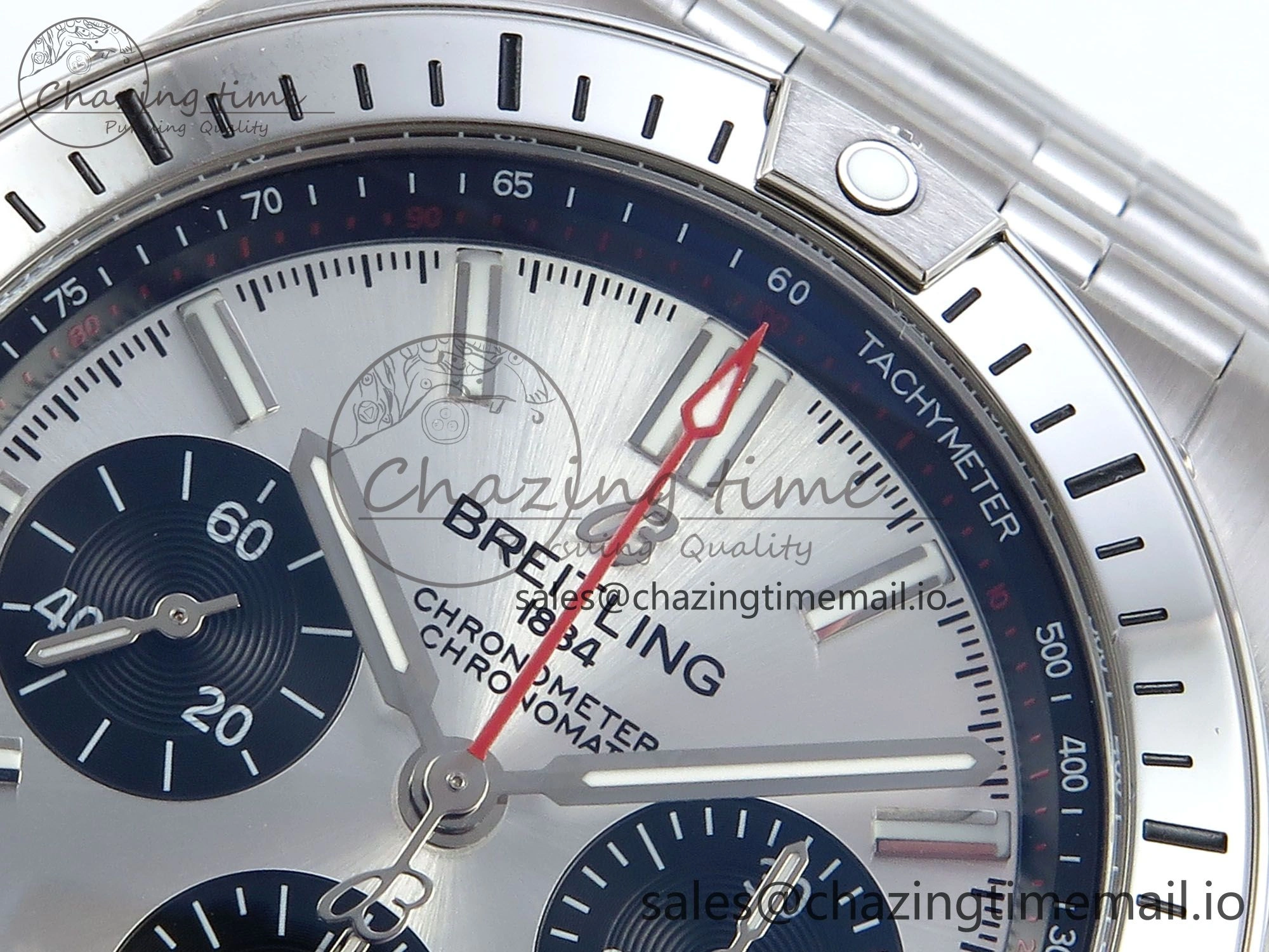 Chronomat B01 42mm SS TF 1:1 Best Edition Silver Black Dial on SS Bracelet A7750 V2