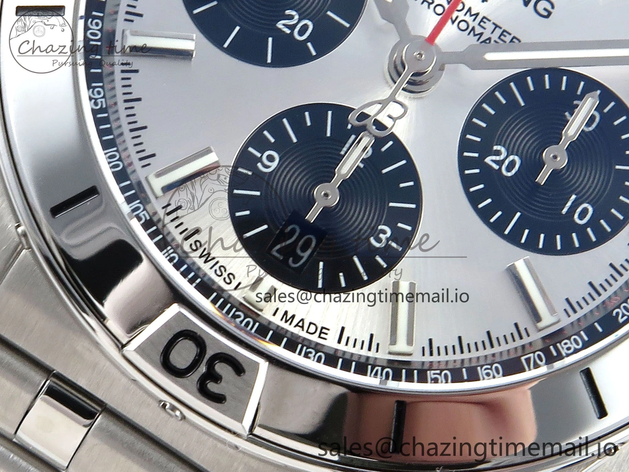 Chronomat B01 42mm SS TF 1:1 Best Edition Silver Black Dial on SS Bracelet A7750 V2
