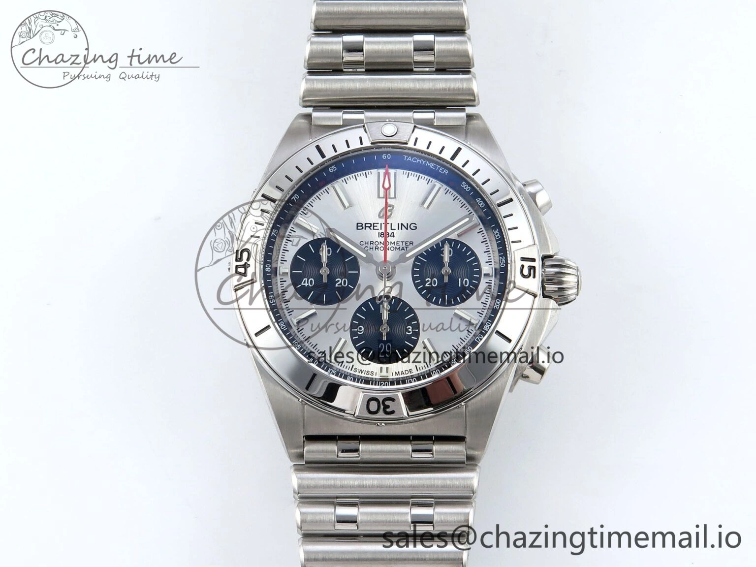 Chronomat B01 42mm SS TF 1:1 Best Edition Silver Black Dial on SS Bracelet A7750 V2