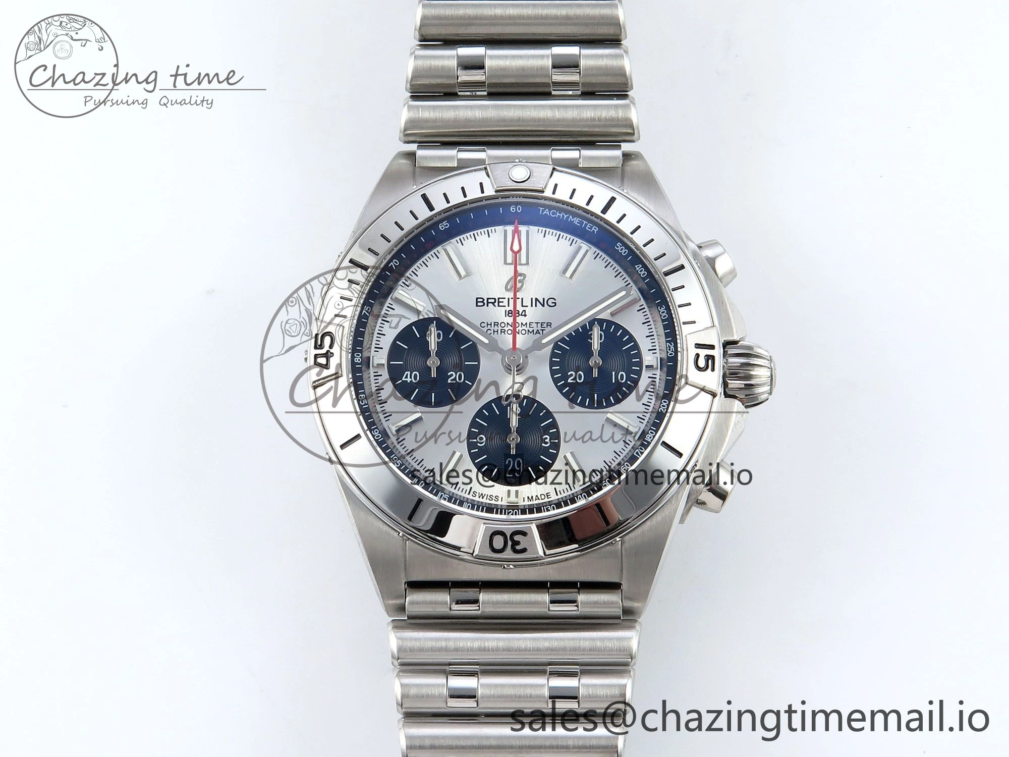 Chronomat B01 42mm SS TF 1:1 Best Edition Silver Black Dial on SS Bracelet A7750 V2