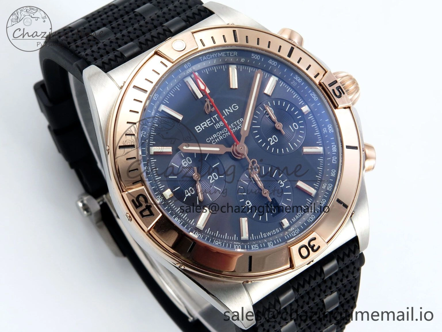 Chronomat B01 42mm SS RG TF 1:1 Best Edition Blue Dial on Black Rouleaux Strap A7750 V2
