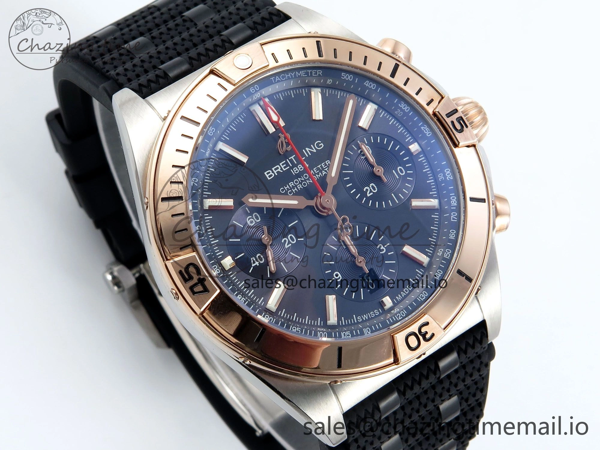Chronomat B01 42mm SS RG TF 1:1 Best Edition Blue Dial on Black Rouleaux Strap A7750 V2