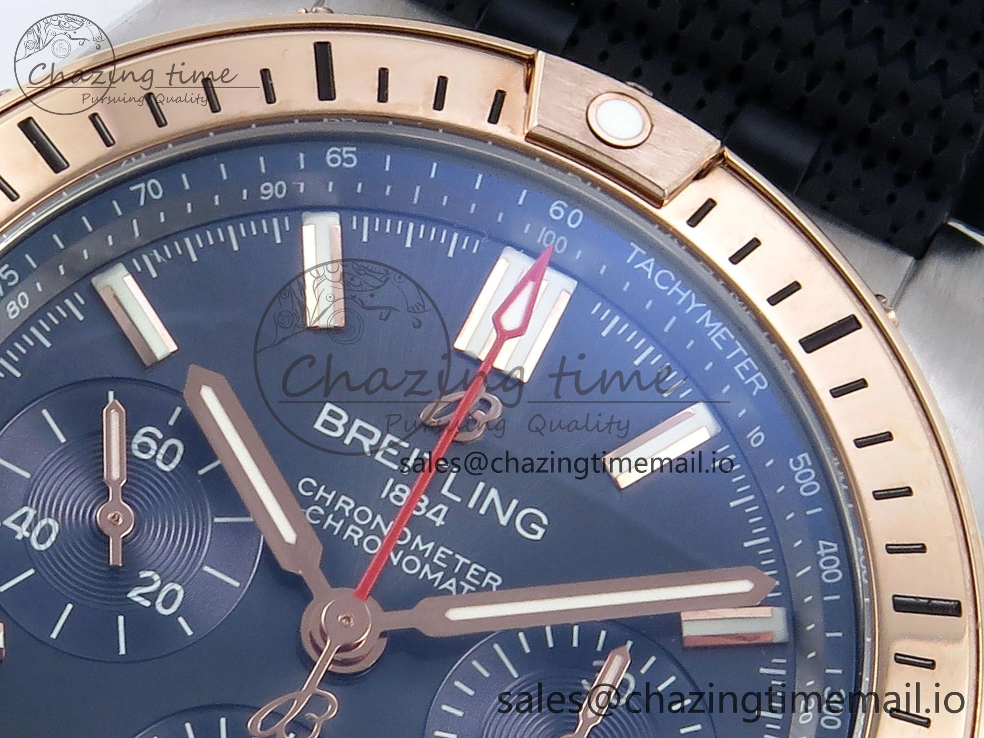 Chronomat B01 42mm SS RG TF 1:1 Best Edition Blue Dial on Black Rouleaux Strap A7750 V2