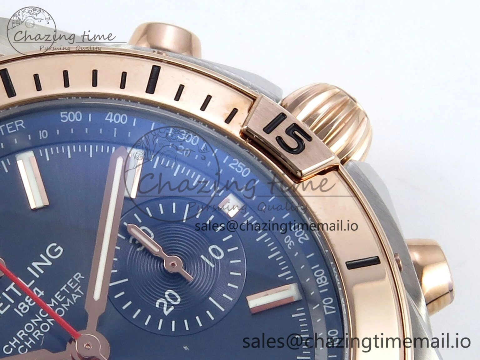 Chronomat B01 42mm SS RG TF 1:1 Best Edition Blue Dial on Black Rouleaux Strap A7750 V2