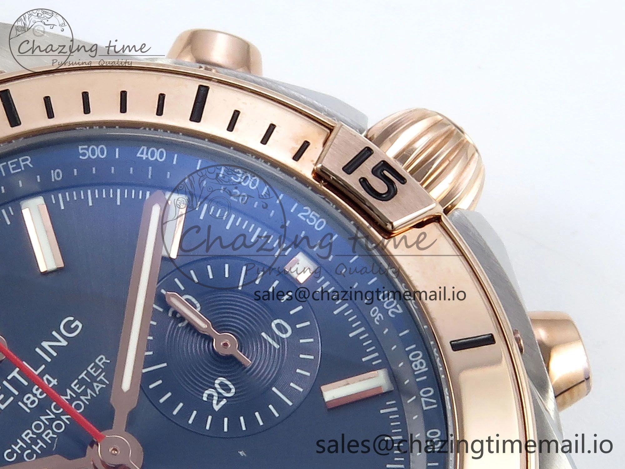 Chronomat B01 42mm SS RG TF 1:1 Best Edition Blue Dial on Black Rouleaux Strap A7750 V2