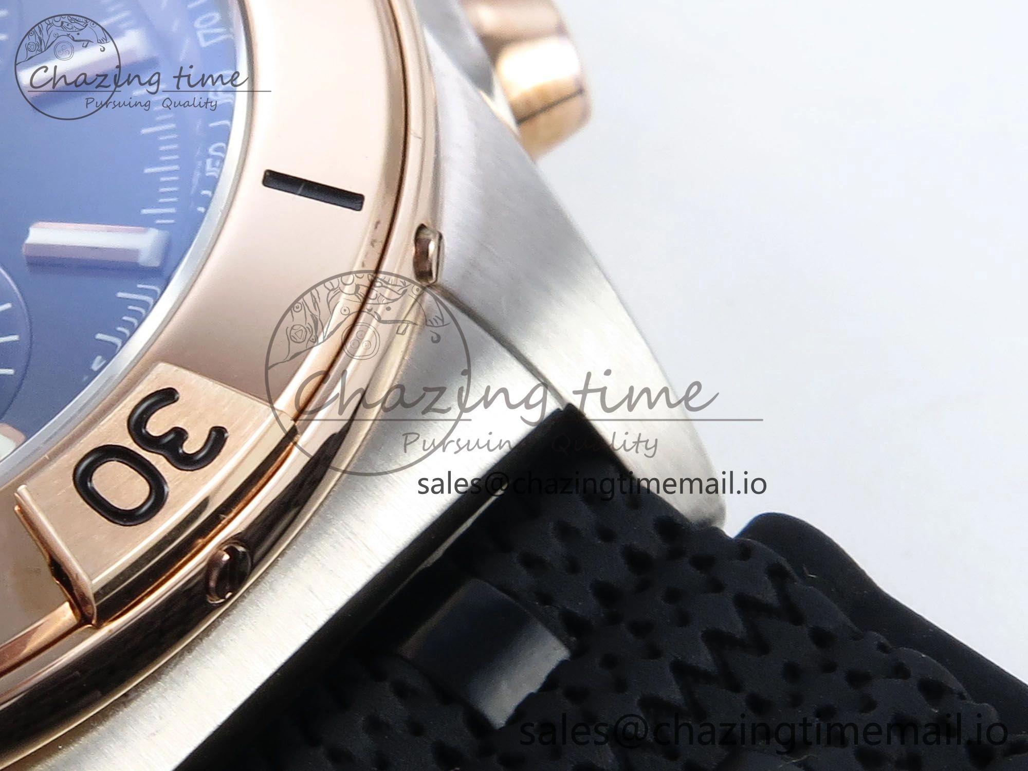 Chronomat B01 42mm SS RG TF 1:1 Best Edition Blue Dial on Black Rouleaux Strap A7750 V2