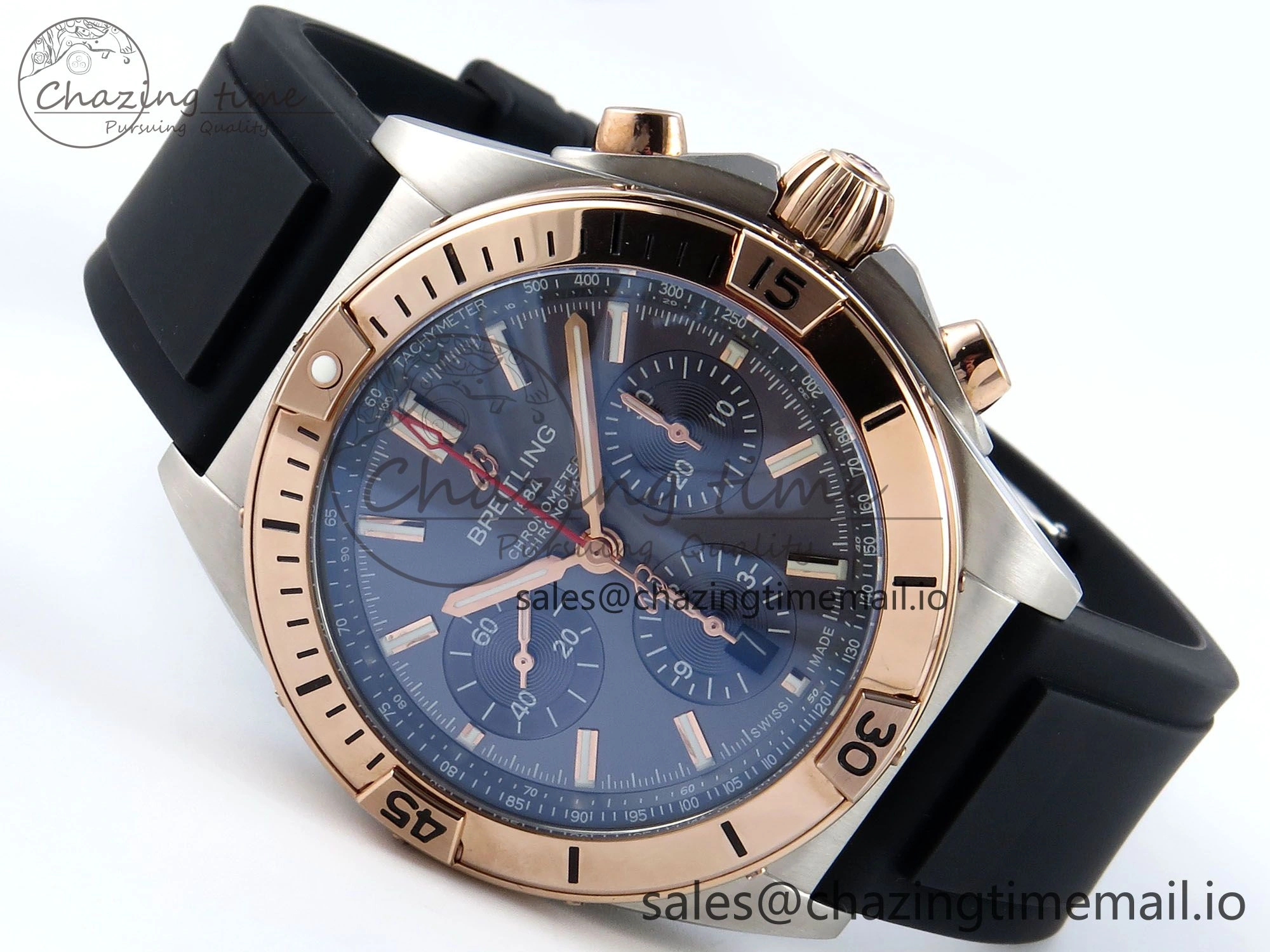Chronomat B01 42mm SS RG TF 1:1 Best Edition Blue Dial on Black Rubber Strap A7750 V2
