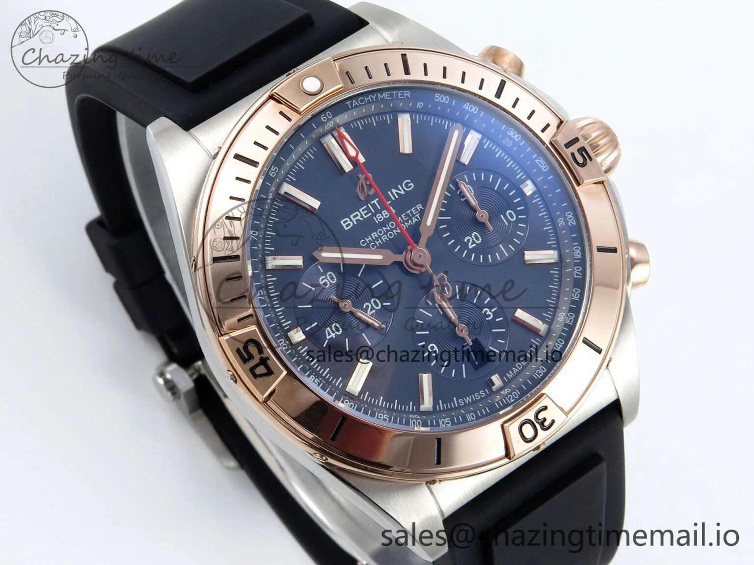 Chronomat B01 42mm SS RG TF 1:1 Best Edition Blue Dial on Black Rubber Strap A7750 V2