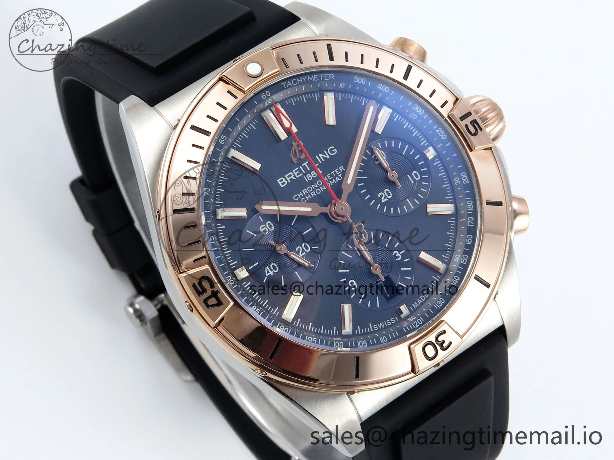 Chronomat B01 42mm SS RG TF 1:1 Best Edition Blue Dial on Black Rubber Strap A7750 V2