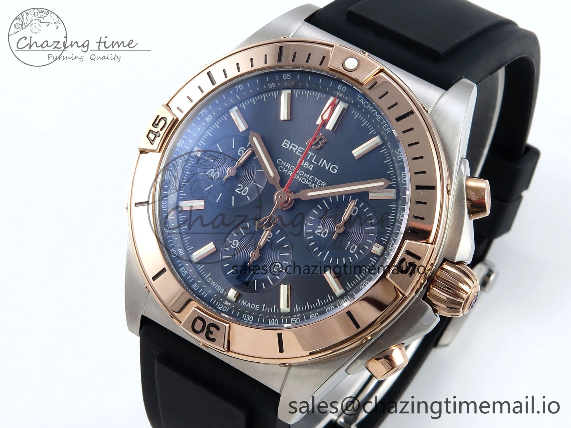 Chronomat B01 42mm SS RG TF 1:1 Best Edition Blue Dial on Black Rubber Strap A7750 V2