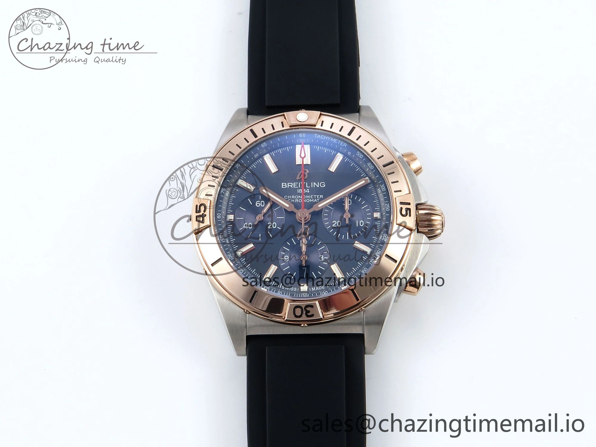 Chronomat B01 42mm SS RG TF 1:1 Best Edition Blue Dial on Black Rubber Strap A7750 V2