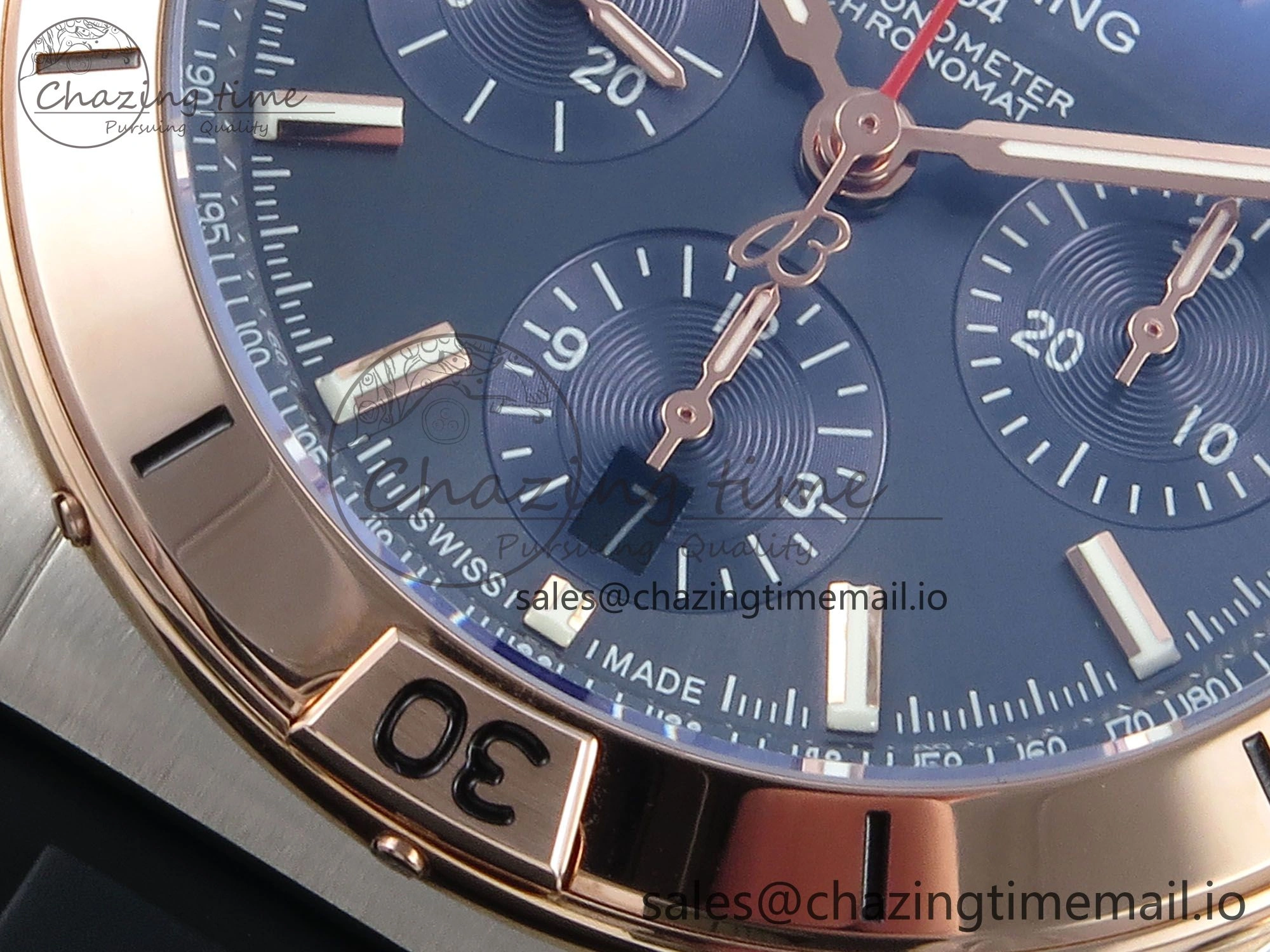 Chronomat B01 42mm SS RG TF 1:1 Best Edition Blue Dial on Black Rubber Strap A7750 V2