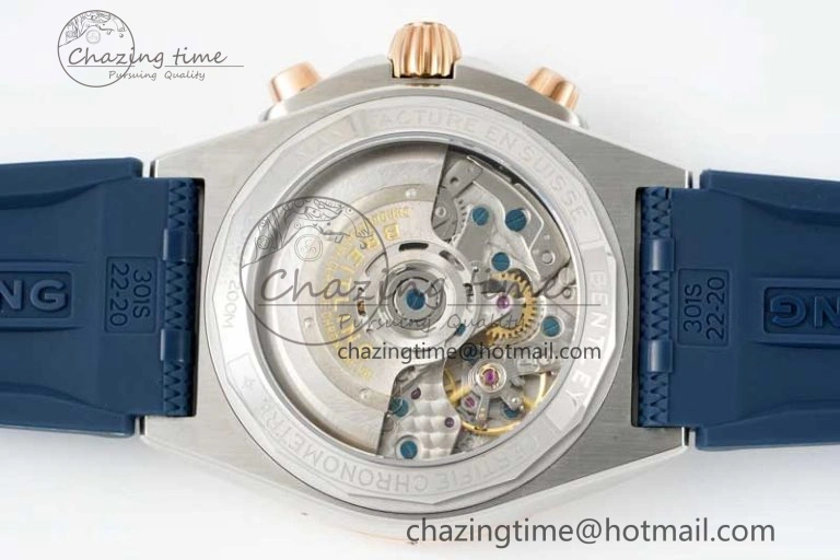 Chronomat B01 42mm SS RG TF 1:1 Best Edition Blue Dial on Blue Rubber Strap A7750