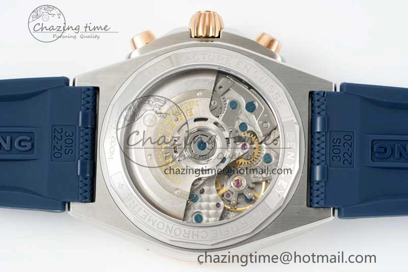 Chronomat B01 42mm SS RG TF 1:1 Best Edition Blue Dial on Blue Rubber Strap A7750