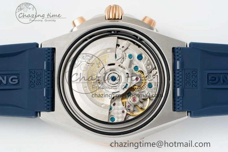 Chronomat B01 42mm SS RG TF 1:1 Best Edition Blue Dial on Blue Rubber Strap A7750