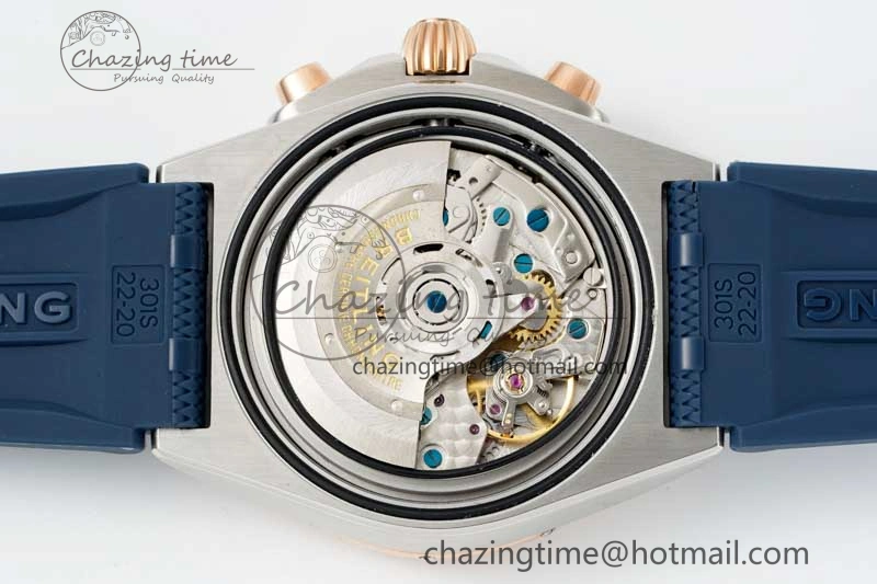 Chronomat B01 42mm SS RG TF 1:1 Best Edition Blue Dial on Blue Rubber Strap A7750