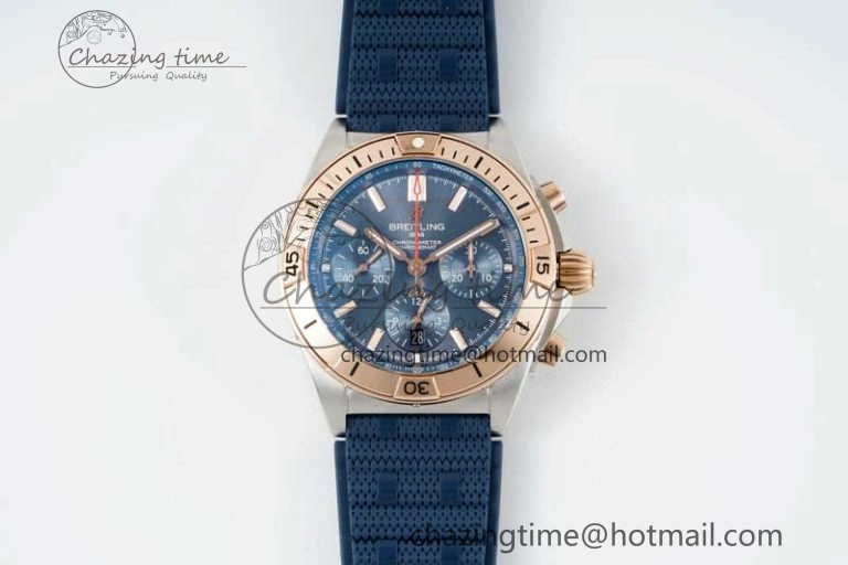 Chronomat B01 42mm SS RG TF 1:1 Best Edition Blue Dial on Blue Rubber Strap A7750