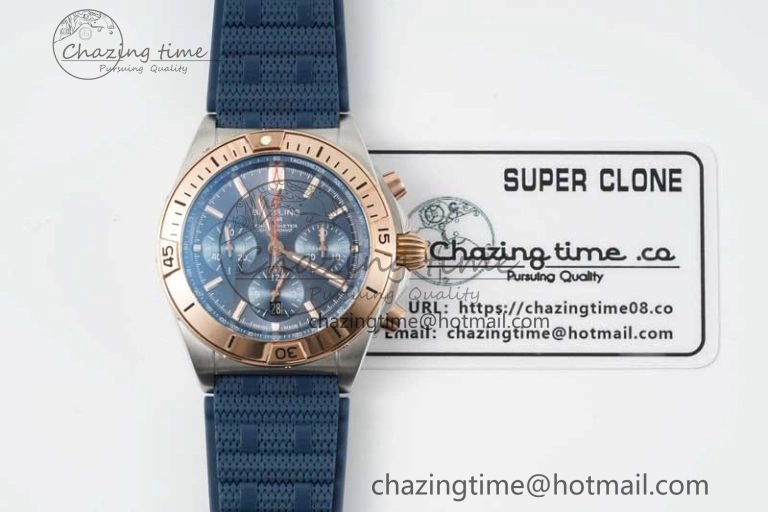 Chronomat B01 42mm SS RG TF 1:1 Best Edition Blue Dial on Blue Rubber Strap A7750