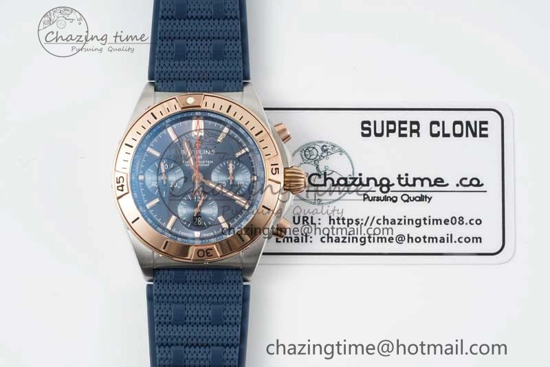 Chronomat B01 42mm SS RG TF 1:1 Best Edition Blue Dial on Blue Rubber Strap A7750