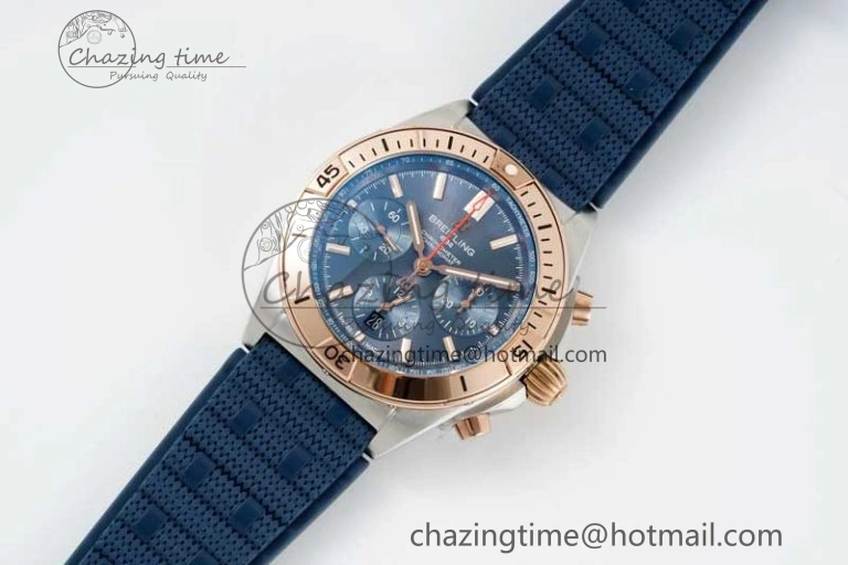 Chronomat B01 42mm SS RG TF 1:1 Best Edition Blue Dial on Blue Rubber Strap A7750
