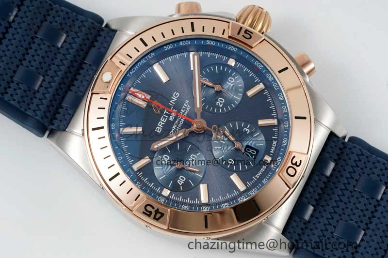 Chronomat B01 42mm SS RG TF 1:1 Best Edition Blue Dial on Blue Rubber Strap A7750