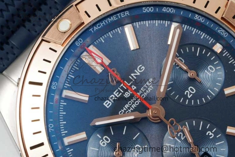 Chronomat B01 42mm SS RG TF 1:1 Best Edition Blue Dial on Blue Rubber Strap A7750