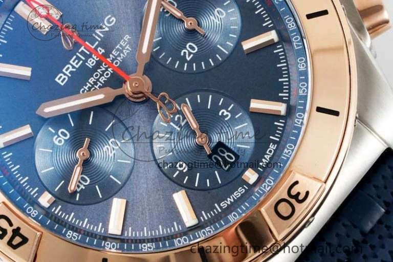 Chronomat B01 42mm SS RG TF 1:1 Best Edition Blue Dial on Blue Rubber Strap A7750