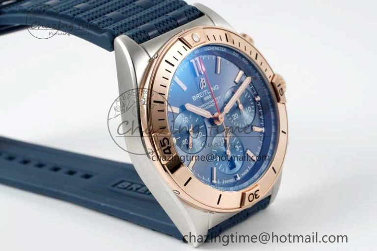 Chronomat B01 42mm SS RG TF 1:1 Best Edition Blue Dial on Blue Rubber Strap A7750