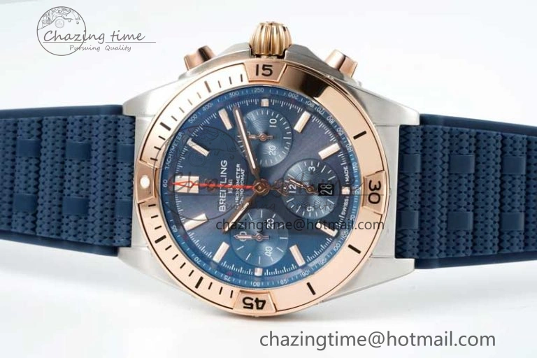 Chronomat B01 42mm SS RG TF 1:1 Best Edition Blue Dial on Blue Rubber Strap A7750
