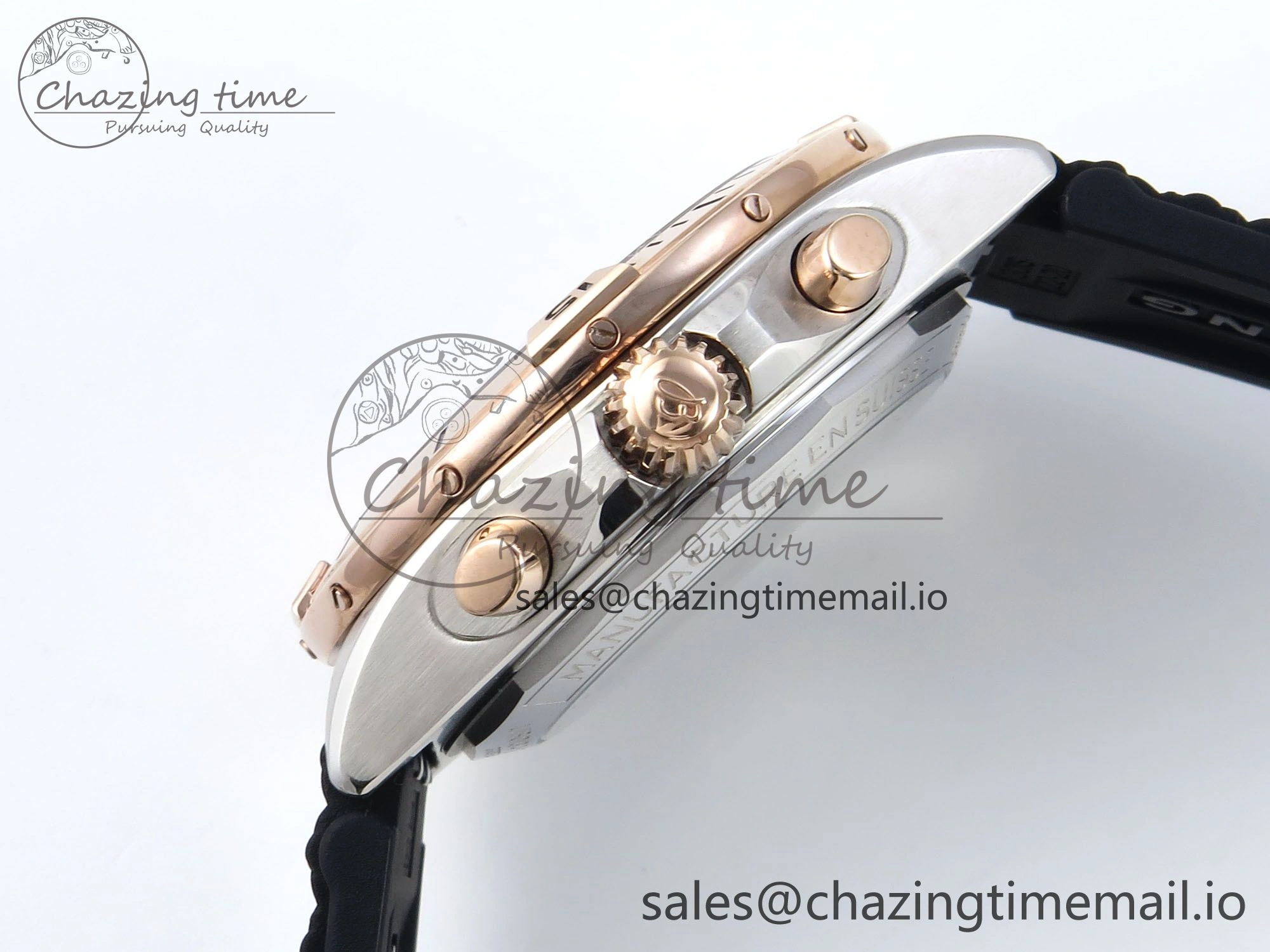 Chronomat B01 42mm SS RG TF 1:1 Best Edition Brown Dial on Black Rouleaux Strap A7750 V2