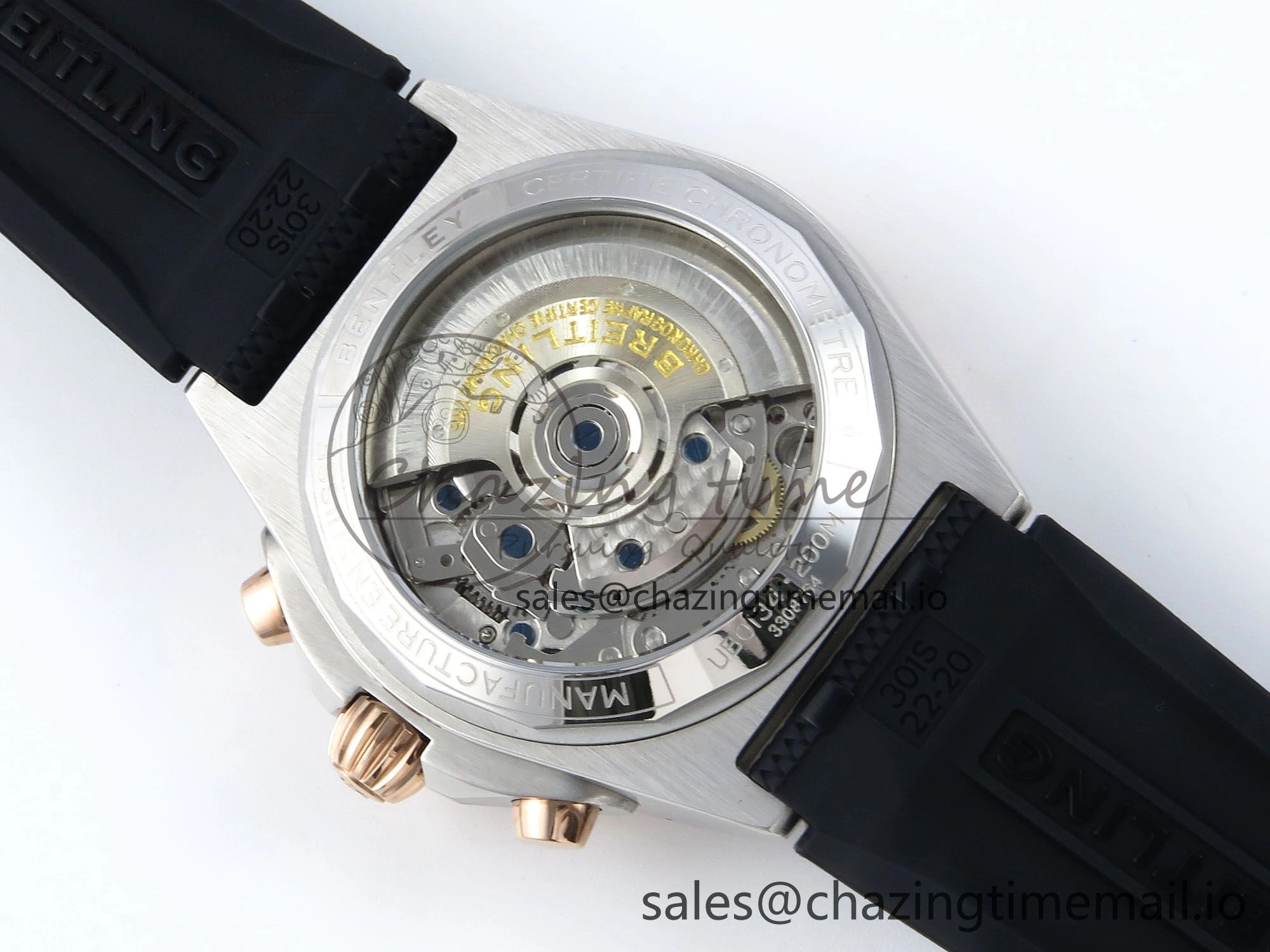 Chronomat B01 42mm SS RG TF 1:1 Best Edition Brown Dial on Black Rouleaux Strap A7750 V2