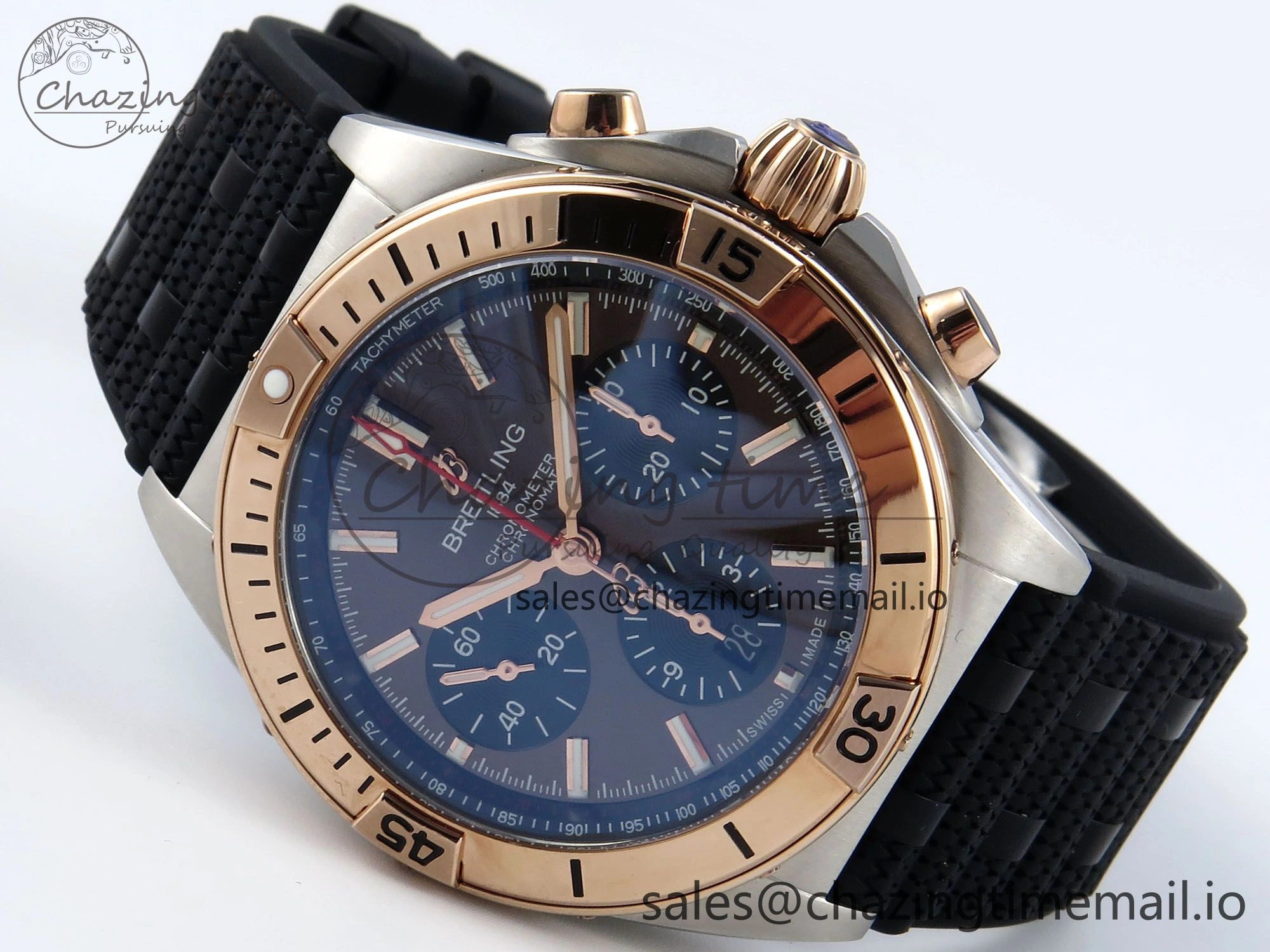 Chronomat B01 42mm SS RG TF 1:1 Best Edition Brown Dial on Black Rouleaux Strap A7750 V2
