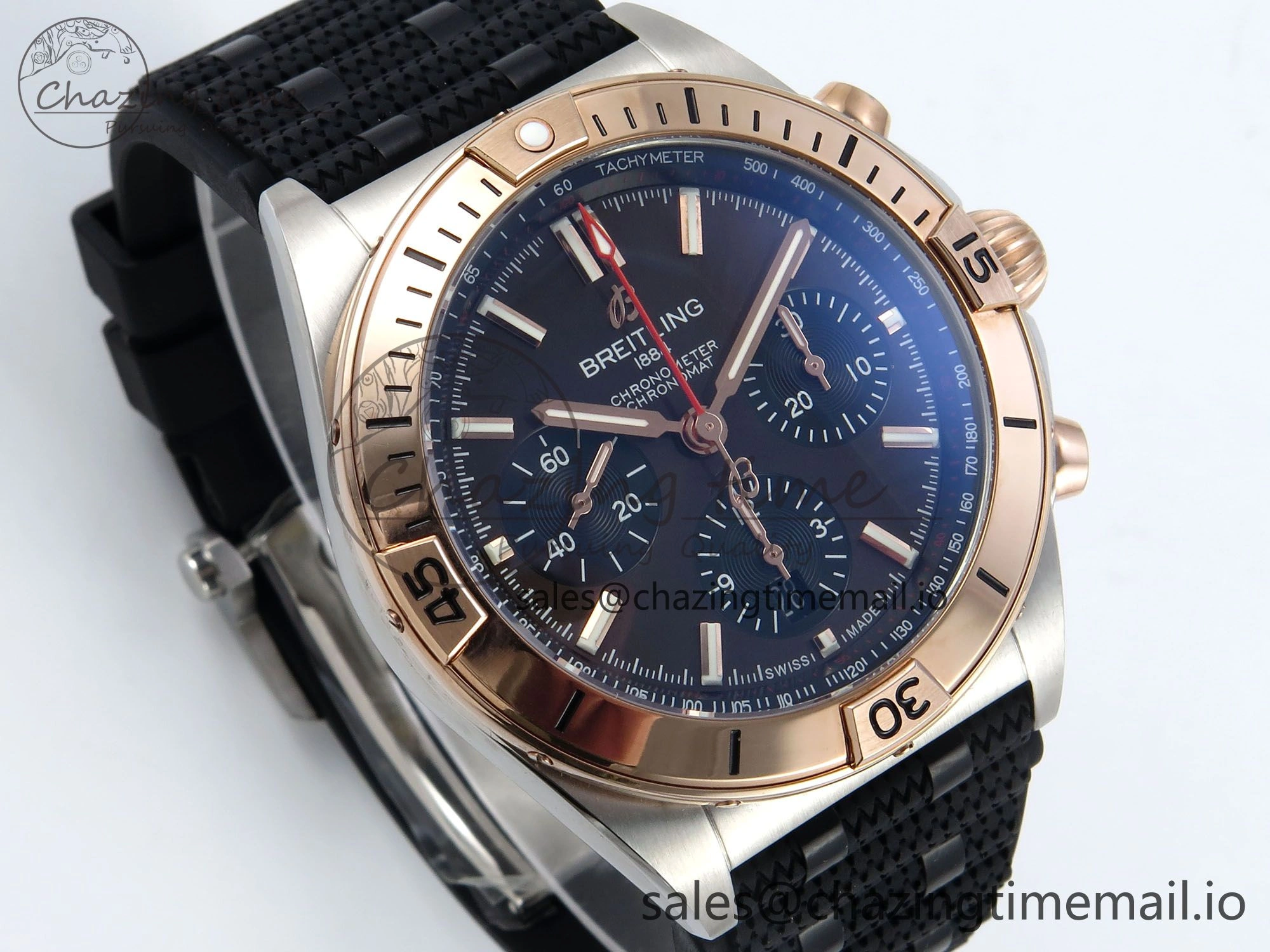 Chronomat B01 42mm SS RG TF 1:1 Best Edition Brown Dial on Black Rouleaux Strap A7750 V2