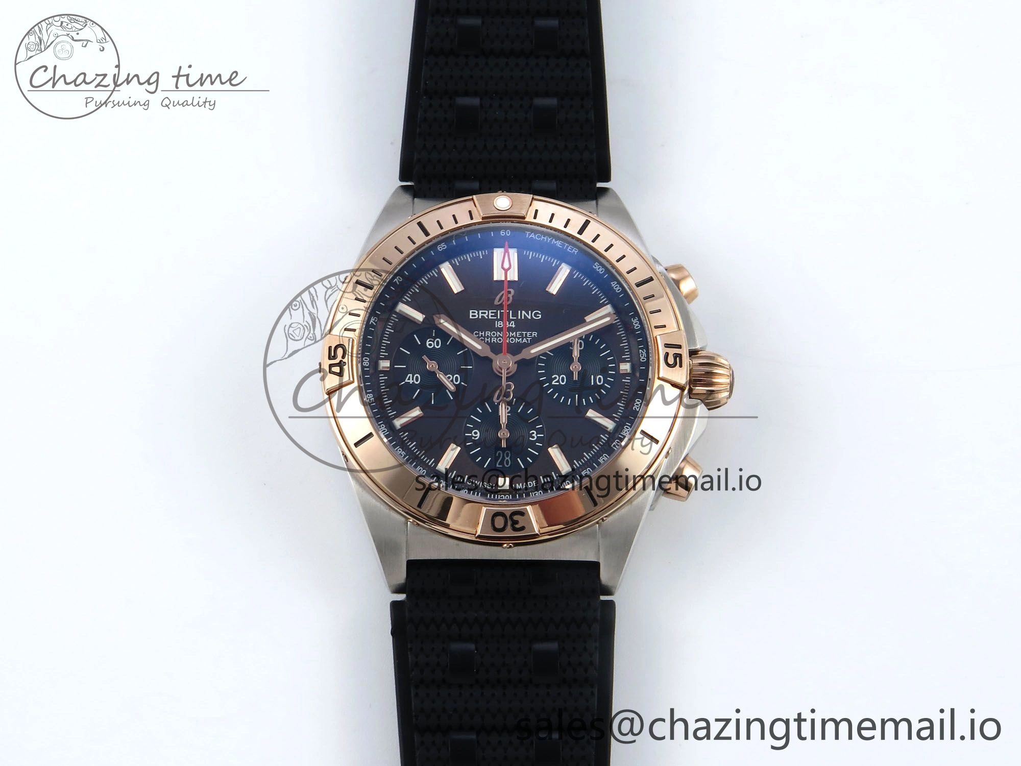 Chronomat B01 42mm SS RG TF 1:1 Best Edition Brown Dial on Black Rouleaux Strap A7750 V2