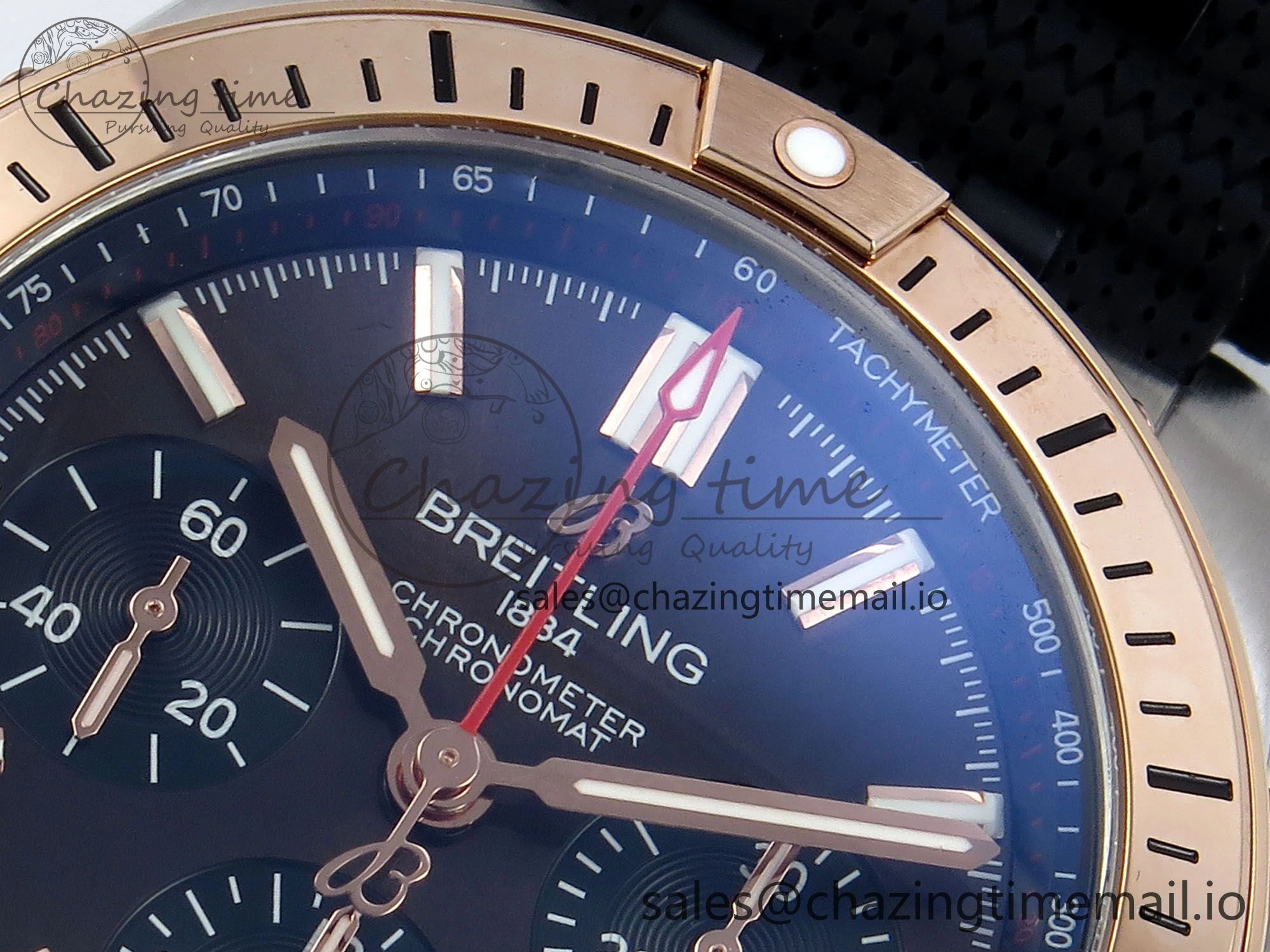 Chronomat B01 42mm SS RG TF 1:1 Best Edition Brown Dial on Black Rouleaux Strap A7750 V2
