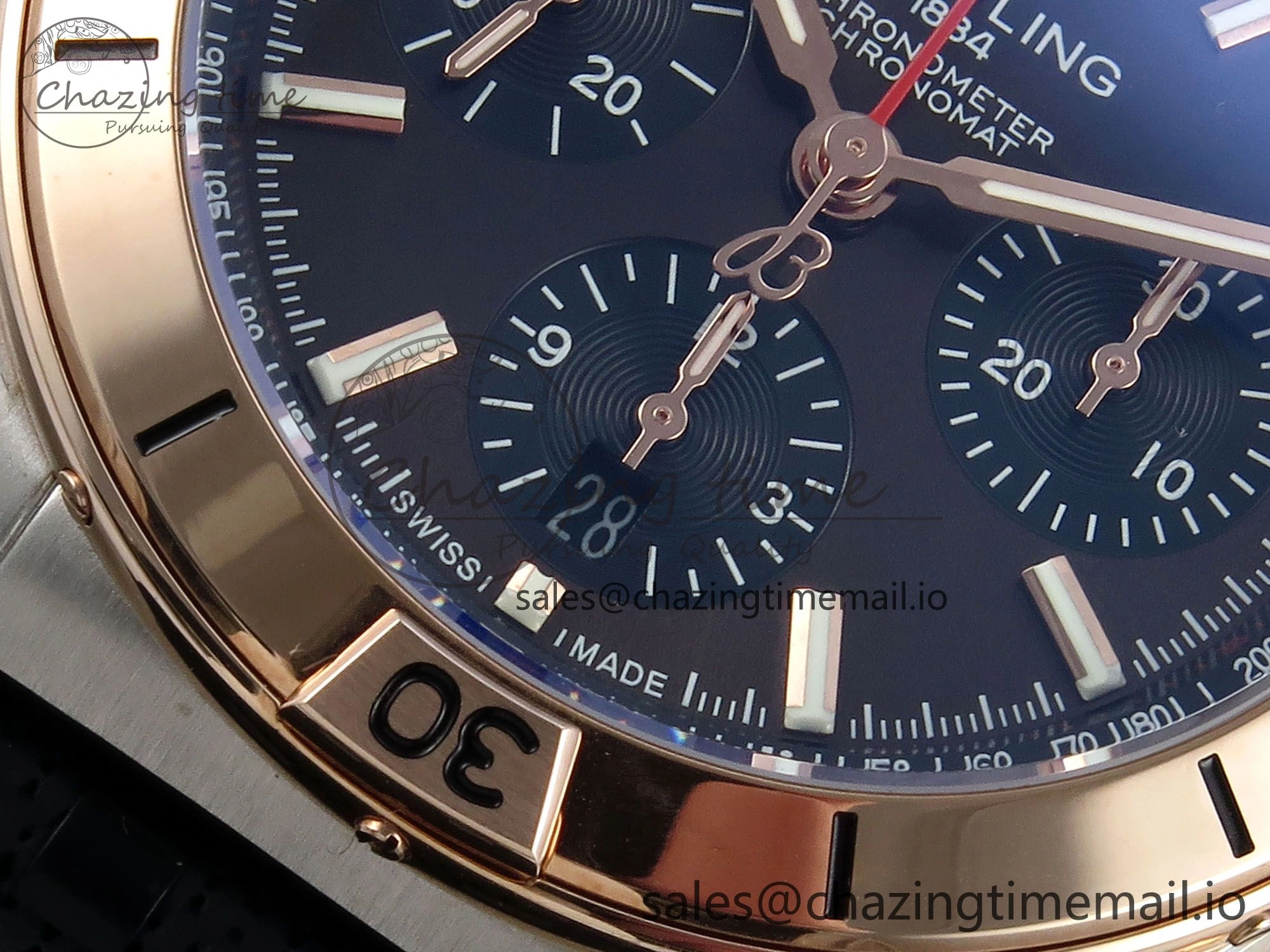 Chronomat B01 42mm SS RG TF 1:1 Best Edition Brown Dial on Black Rouleaux Strap A7750 V2