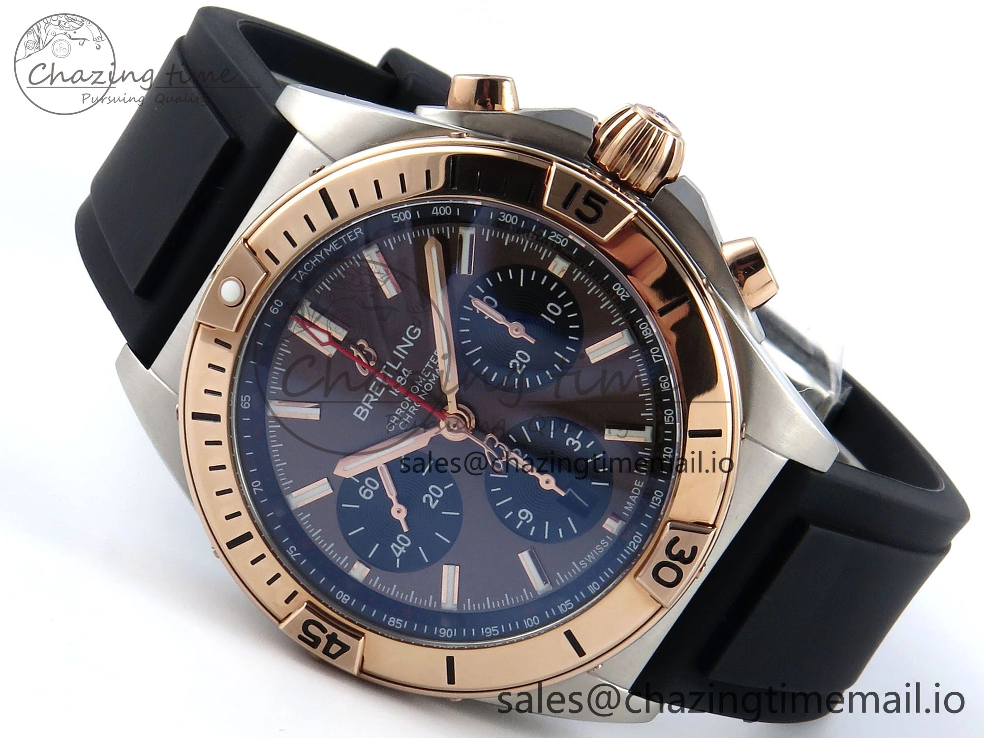 Chronomat B01 42mm SS RG TF 1:1 Best Edition Brown Dial on Black Rubber Strap A7750 V2
