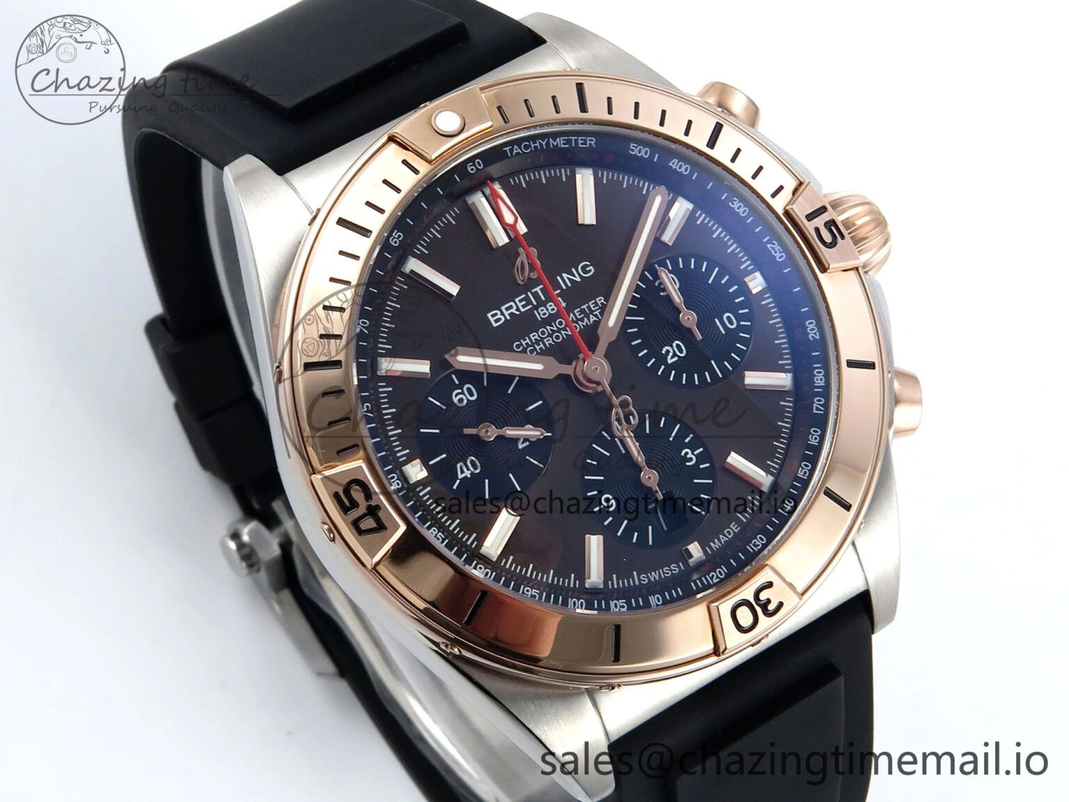 Chronomat B01 42mm SS RG TF 1:1 Best Edition Brown Dial on Black Rubber Strap A7750 V2