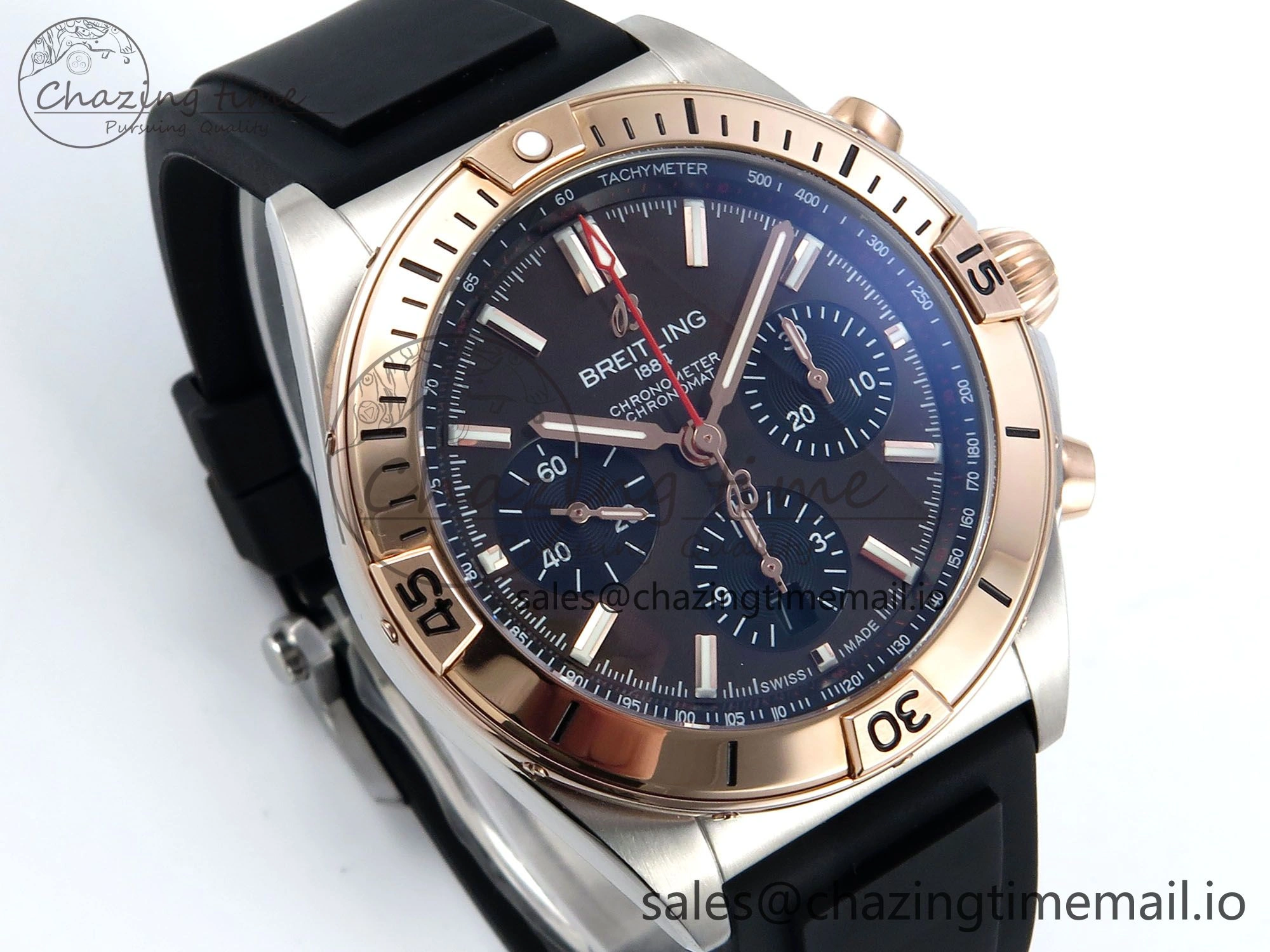Chronomat B01 42mm SS RG TF 1:1 Best Edition Brown Dial on Black Rubber Strap A7750 V2
