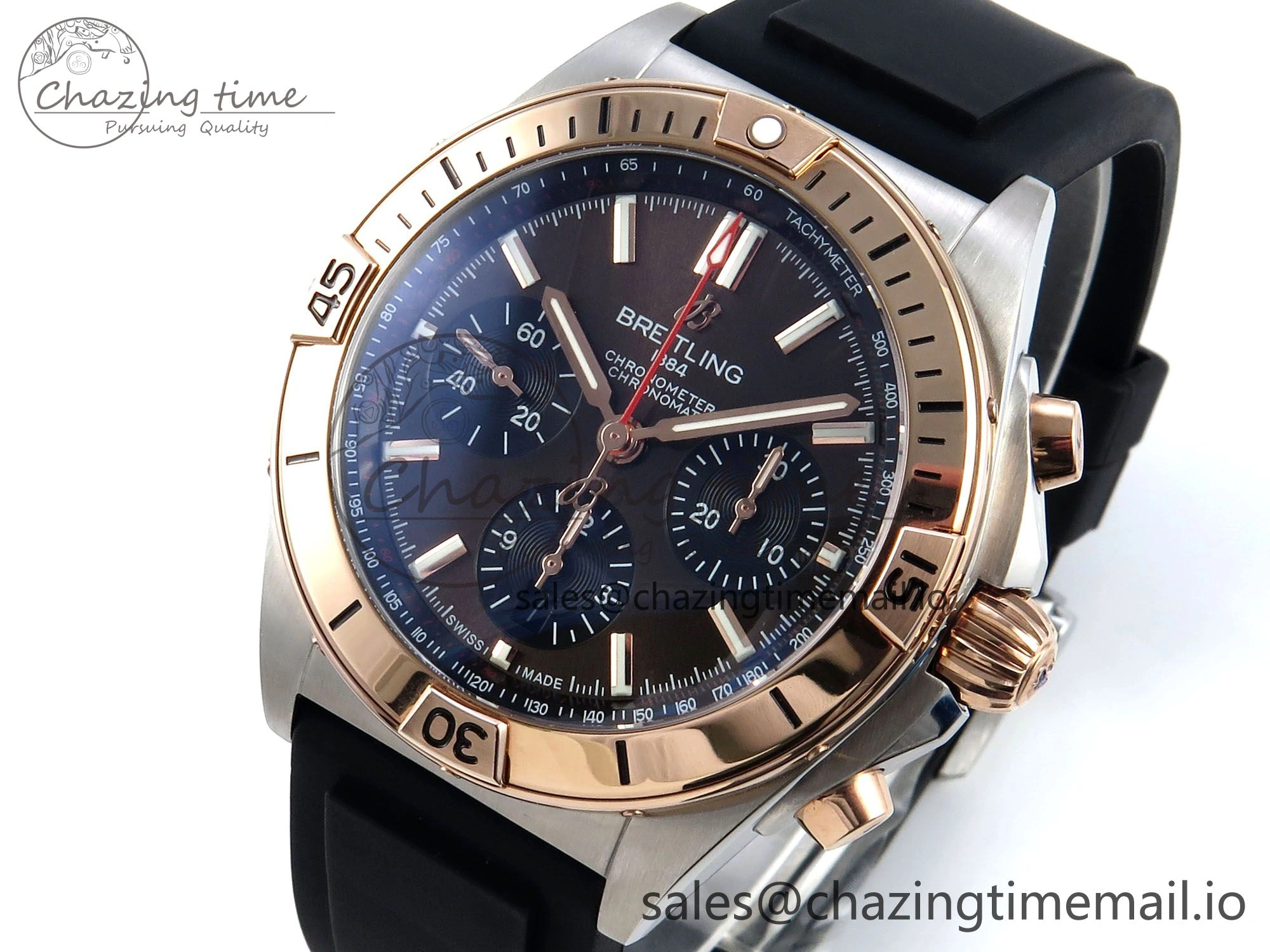 Chronomat B01 42mm SS RG TF 1:1 Best Edition Brown Dial on Black Rubber Strap A7750 V2