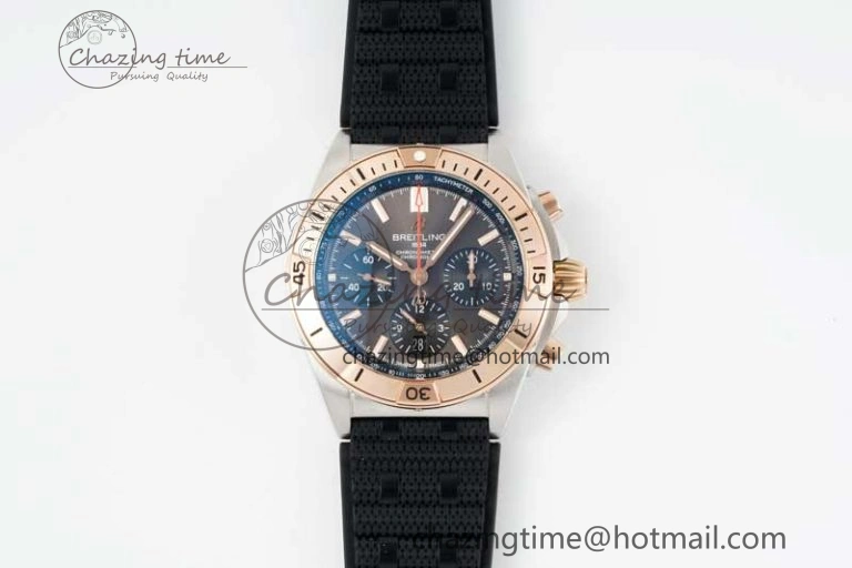 Chronomat B01 42mm SS RG TF 1:1 Best Edition Brown Dial on Black Rubber Strap A7750