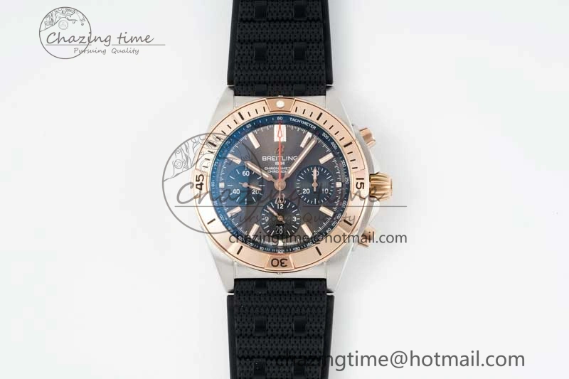 Chronomat B01 42mm SS RG TF 1:1 Best Edition Brown Dial on Black Rubber Strap A7750