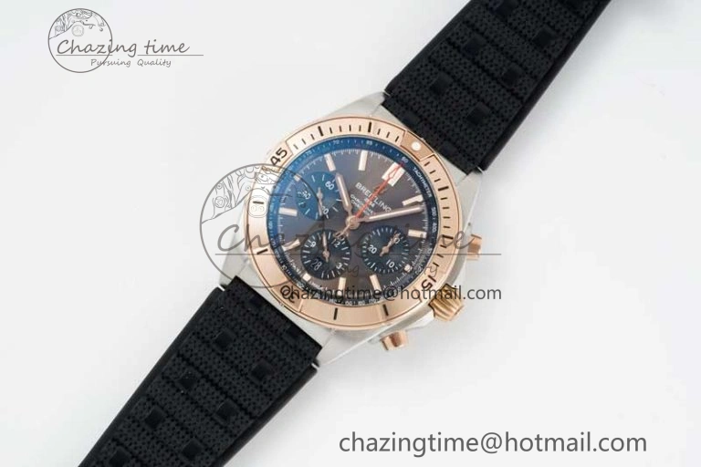 Chronomat B01 42mm SS RG TF 1:1 Best Edition Brown Dial on Black Rubber Strap A7750