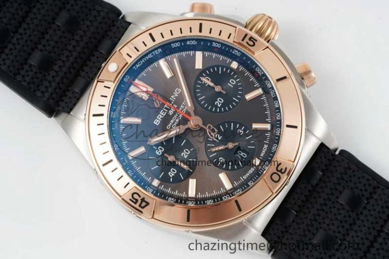 Chronomat B01 42mm SS RG TF 1:1 Best Edition Brown Dial on Black Rubber Strap A7750