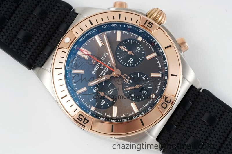 Chronomat B01 42mm SS RG TF 1:1 Best Edition Brown Dial on Black Rubber Strap A7750