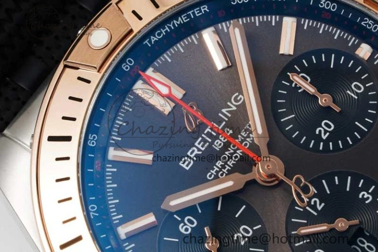 Chronomat B01 42mm SS RG TF 1:1 Best Edition Brown Dial on Black Rubber Strap A7750