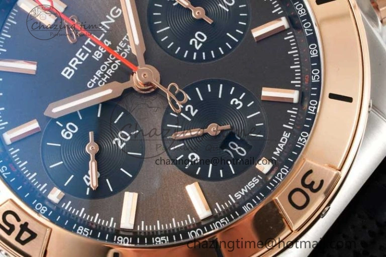 Chronomat B01 42mm SS RG TF 1:1 Best Edition Brown Dial on Black Rubber Strap A7750